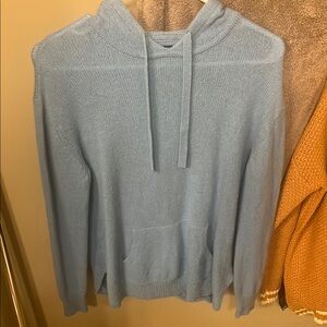 Powder Blue Knit Pullover Hoodie